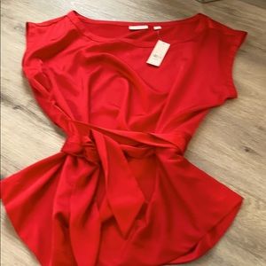 Red blouse with tie waist
